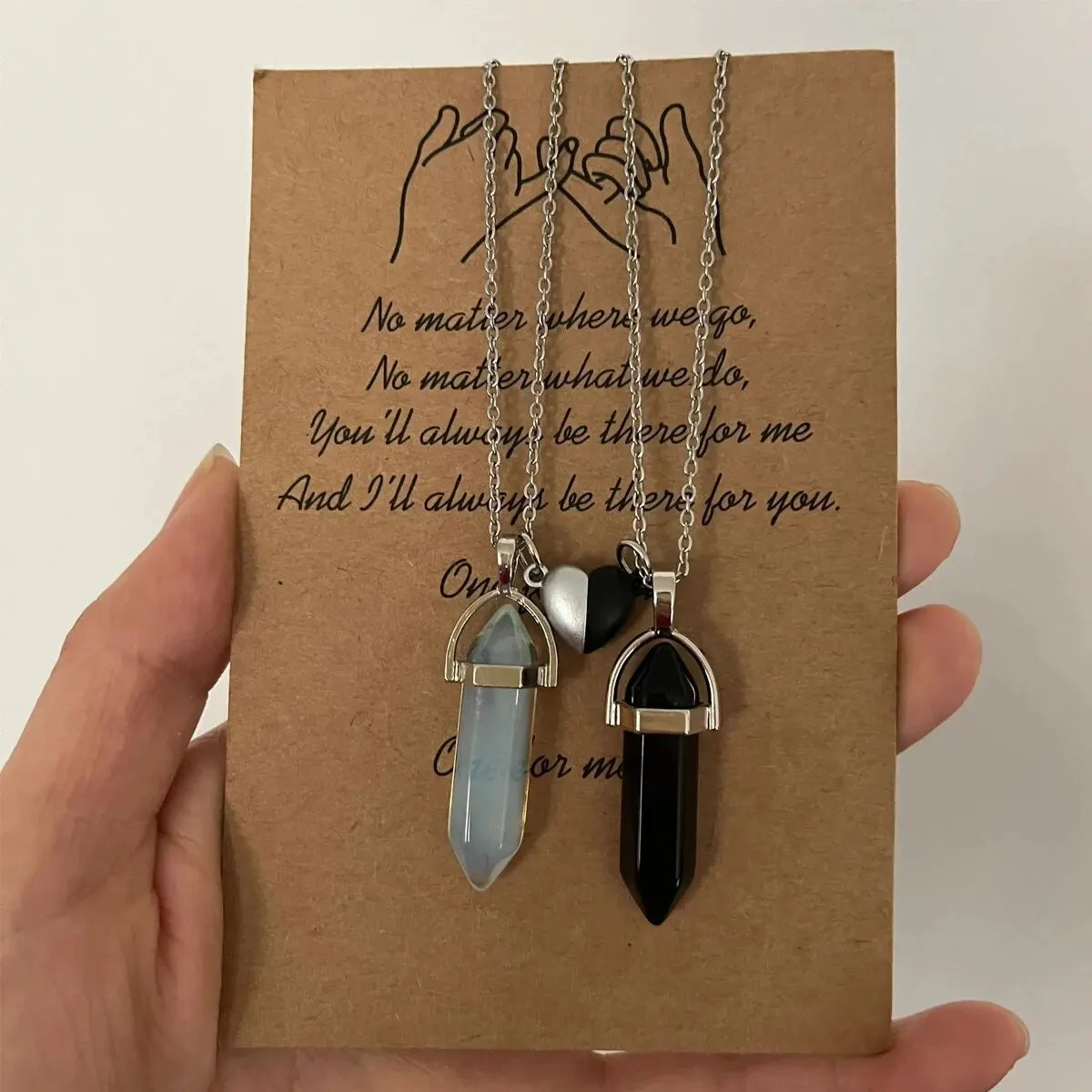 DRAVEN — Crystal Friendship Couple Necklace – Rose Quartz Heart Charm Jewelry for Men and Women