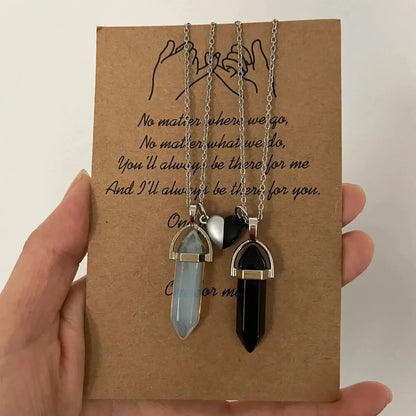 Crystal Friendship Couple Necklace – Rose Quartz Heart Charm Jewelry for Men and Women