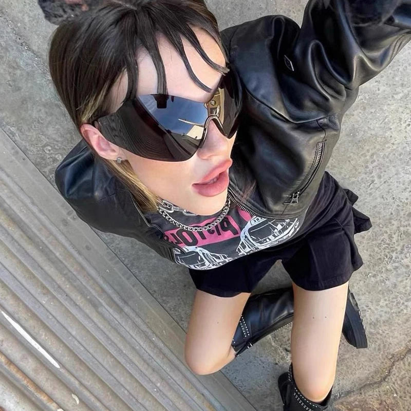 DRAVEN — Rimless Wrap Sunglasses – Futuristic Shield Style