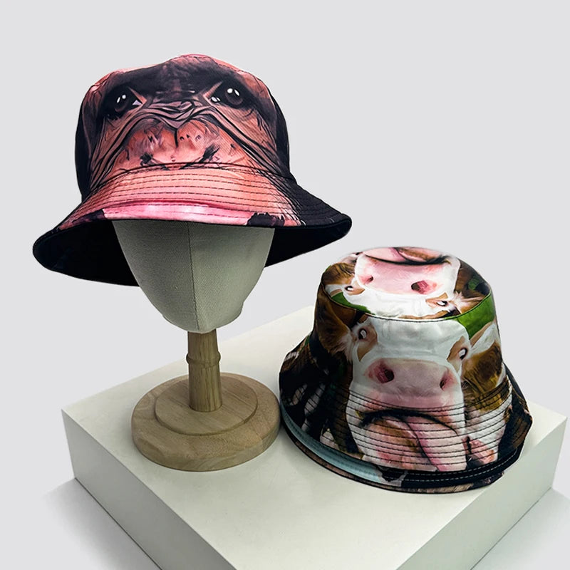DRAVEN — Funny Animal Print Bucket Hat – Unisex Double-Sided Style