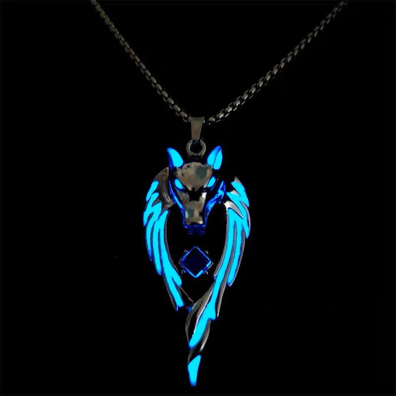 DRAVEN — Glowing Wolf Pendant Necklace – Vintage Punk  Jewelry for Men