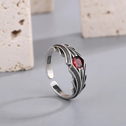 Luxury Red Zircon Silver Ring – Elegant Men's Accessory | Accessorio Uomo Elegante