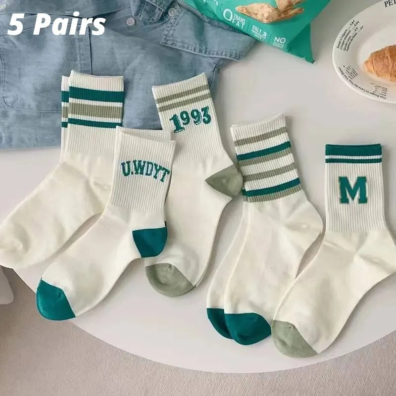 DRAVEN — 5 Pairs Women's Striped Socks – Cute Harajuku Street Style