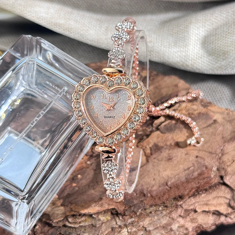 DRAVEN — Blooming Heart – Women’s Diamond Flower Watch with Ribbon Strap