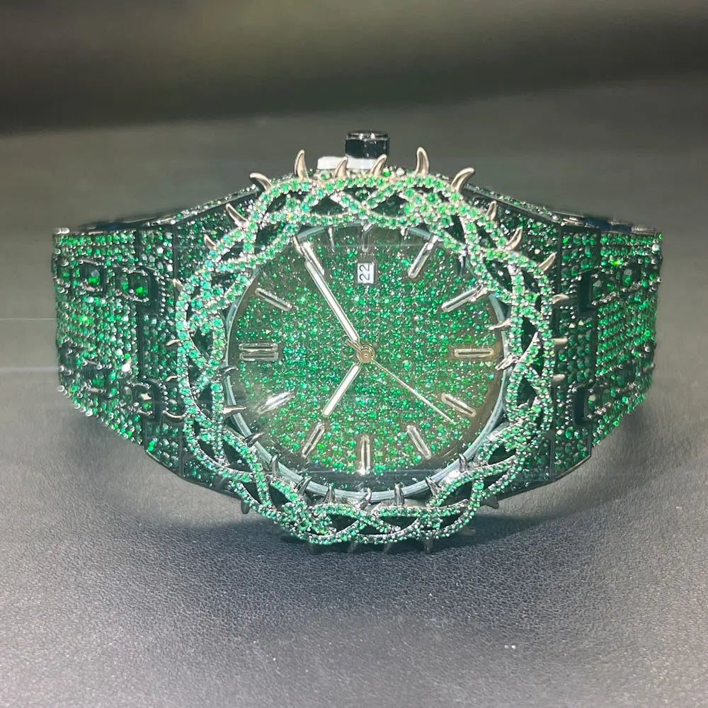 DRAVEN — Emerald Bloom – Men’s Green Diamond Watch with Zircon Flower Case