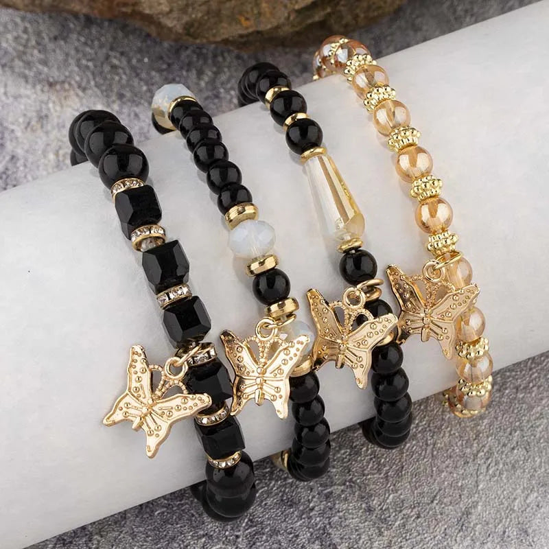 4-Piece Butterfly Beaded Bracelet Set – Elegant Men's Accessory | Accessorio Uomo Elegante