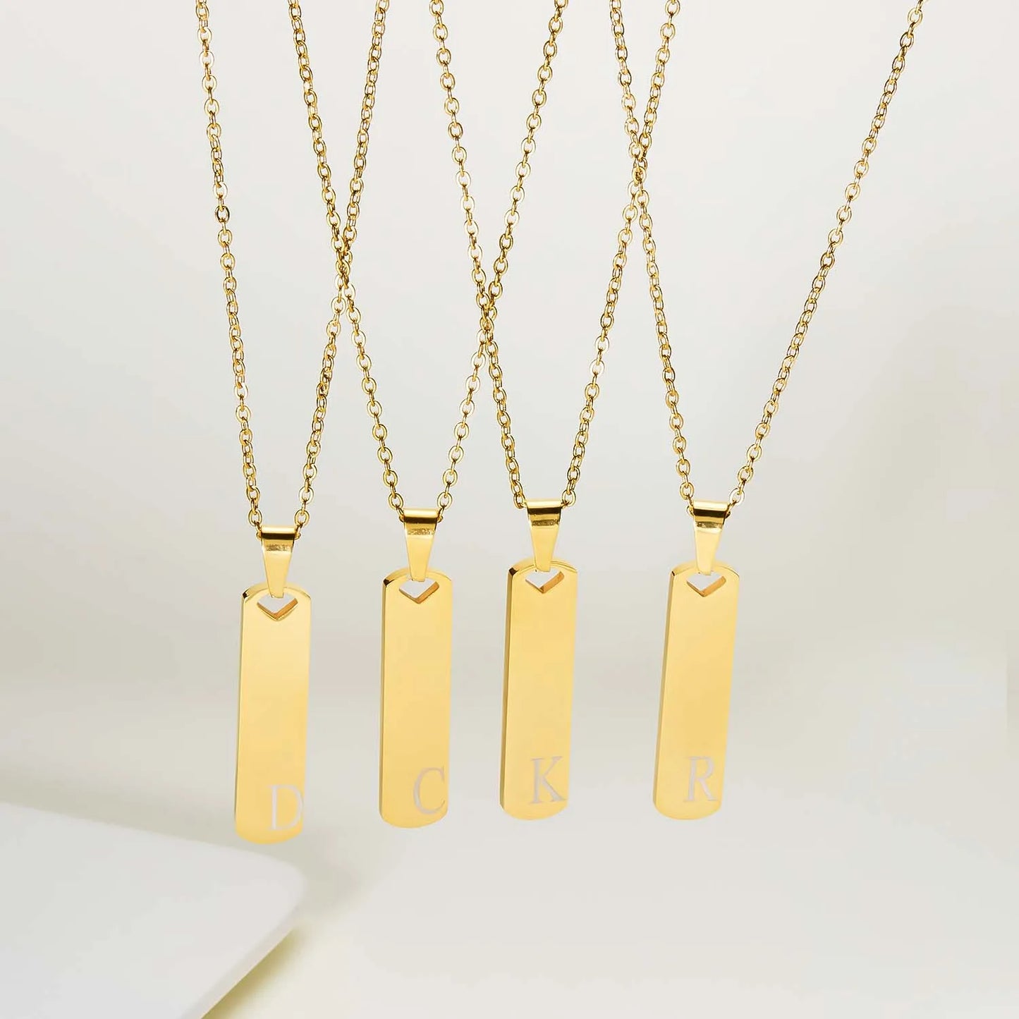 DRAVEN — Stainless Steel Initial Bar Necklace – A–Z Alphabet Pendant Jewelry for Men and Women