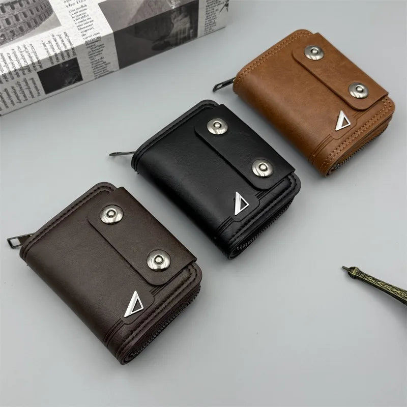 DRAVEN — Retro Leather Wallet Men Short Zipper Multi Slot Design