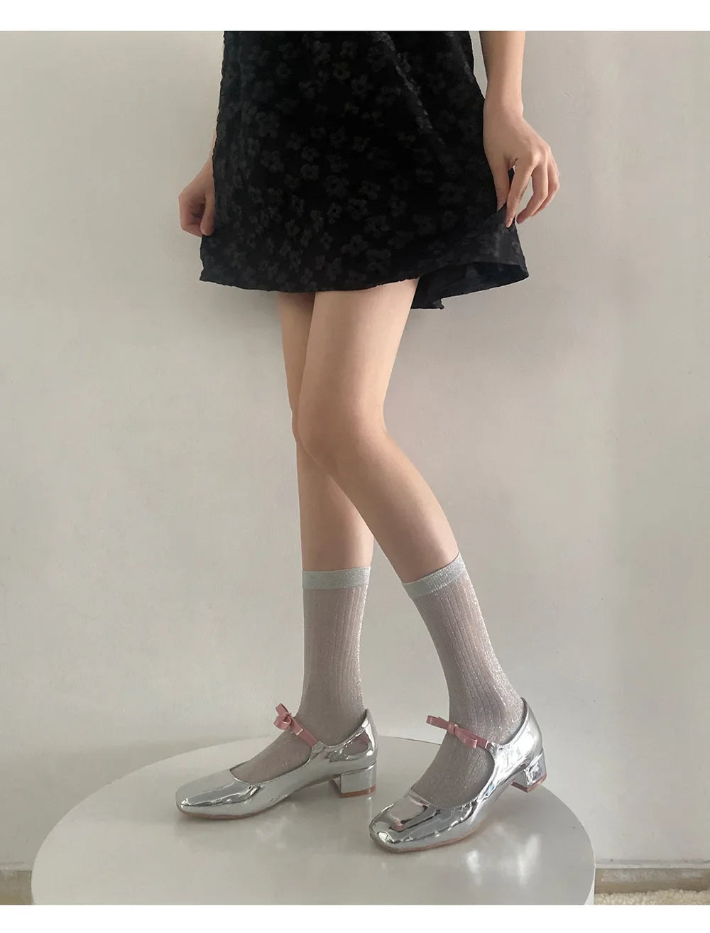 DRAVEN — Silver Silk Long Socks – Women’s Korean Street Style