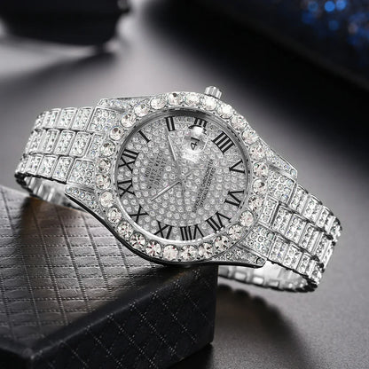 Diamond Pulse – Unisex Crystal Luxury Watch with Full Rhinestone Detailing – Elegant Men's Accessory | Accessorio Uomo Elegante