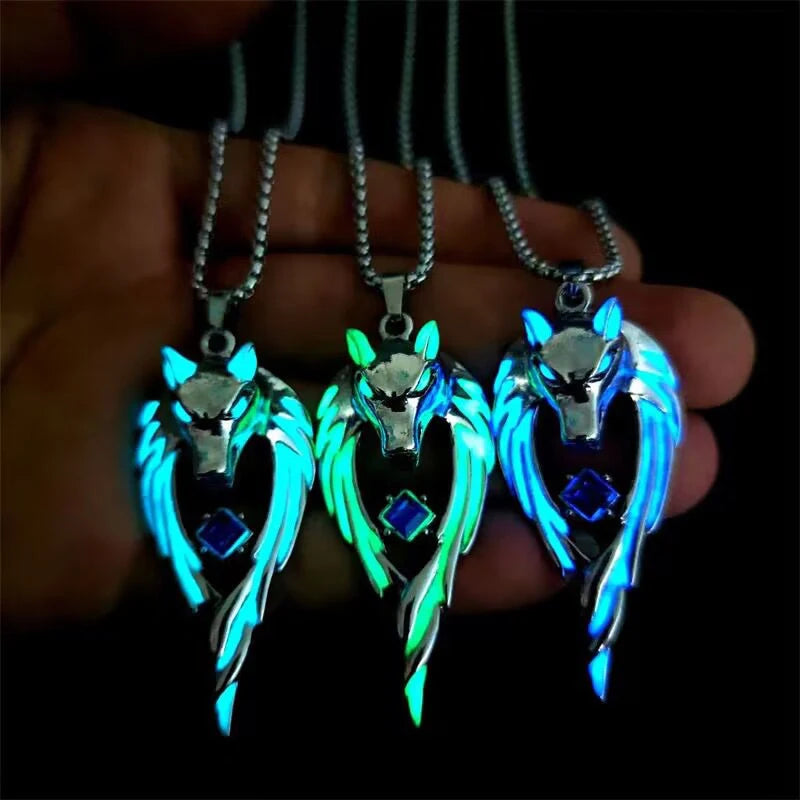 DRAVEN — Glowing Wolf Pendant Necklace – Vintage Punk  Jewelry for Men