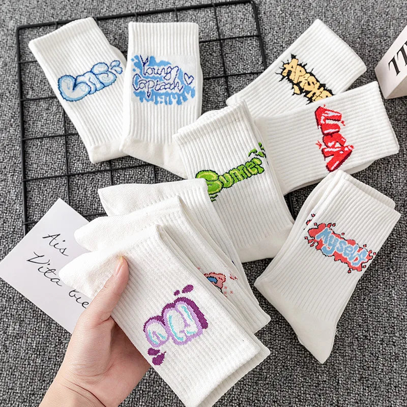 DRAVEN — 9 Pairs Letter Print Socks – Unisex Mid Tube Set