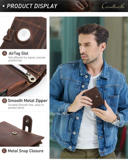 Leather Airtag Wallet Men RFID Aluminum Card Holder – Elegant Men's Accessory | Accessorio Uomo Elegante