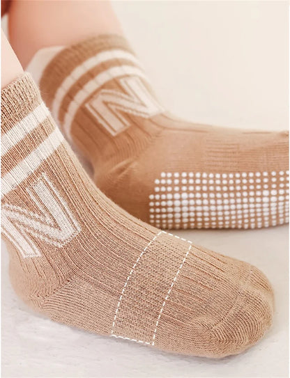 3 Pairs Kids Non-Slip Socks – Soft Cotton Letter Design