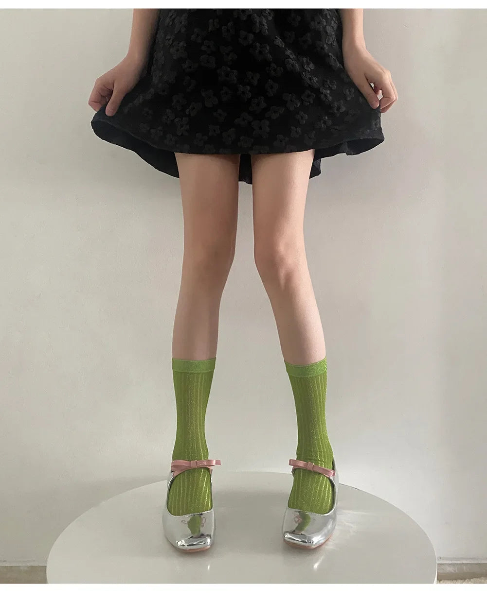 DRAVEN — Silver Silk Long Socks – Women’s Korean Street Style