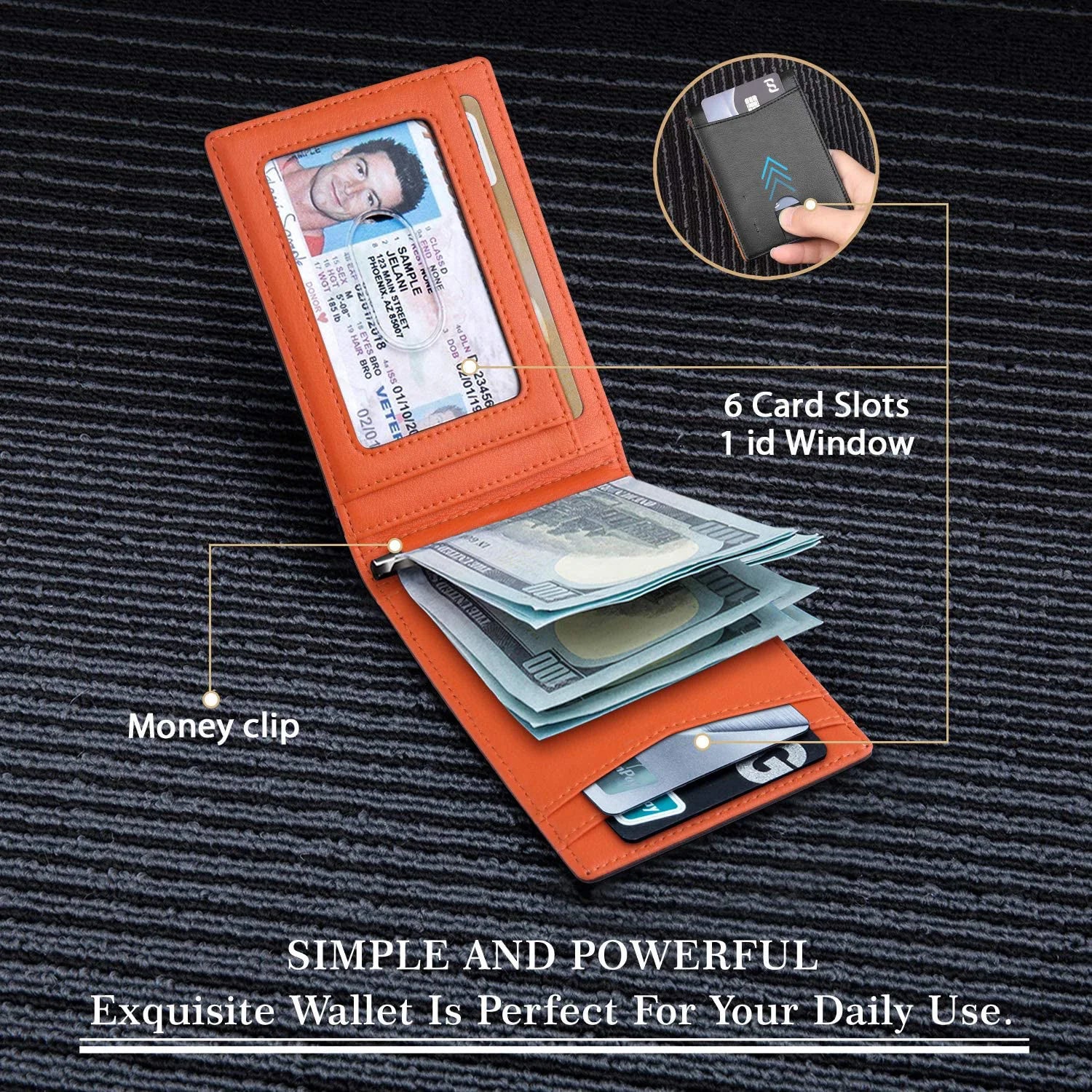 Slim Leather Money Clip Wallet Men RFID Bifold Design – Elegant Men's Accessory | Accessorio Uomo Elegante