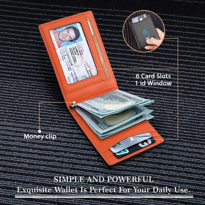Slim Leather Money Clip Wallet Men RFID Bifold Design – Elegant Men's Accessory | Accessorio Uomo Elegante