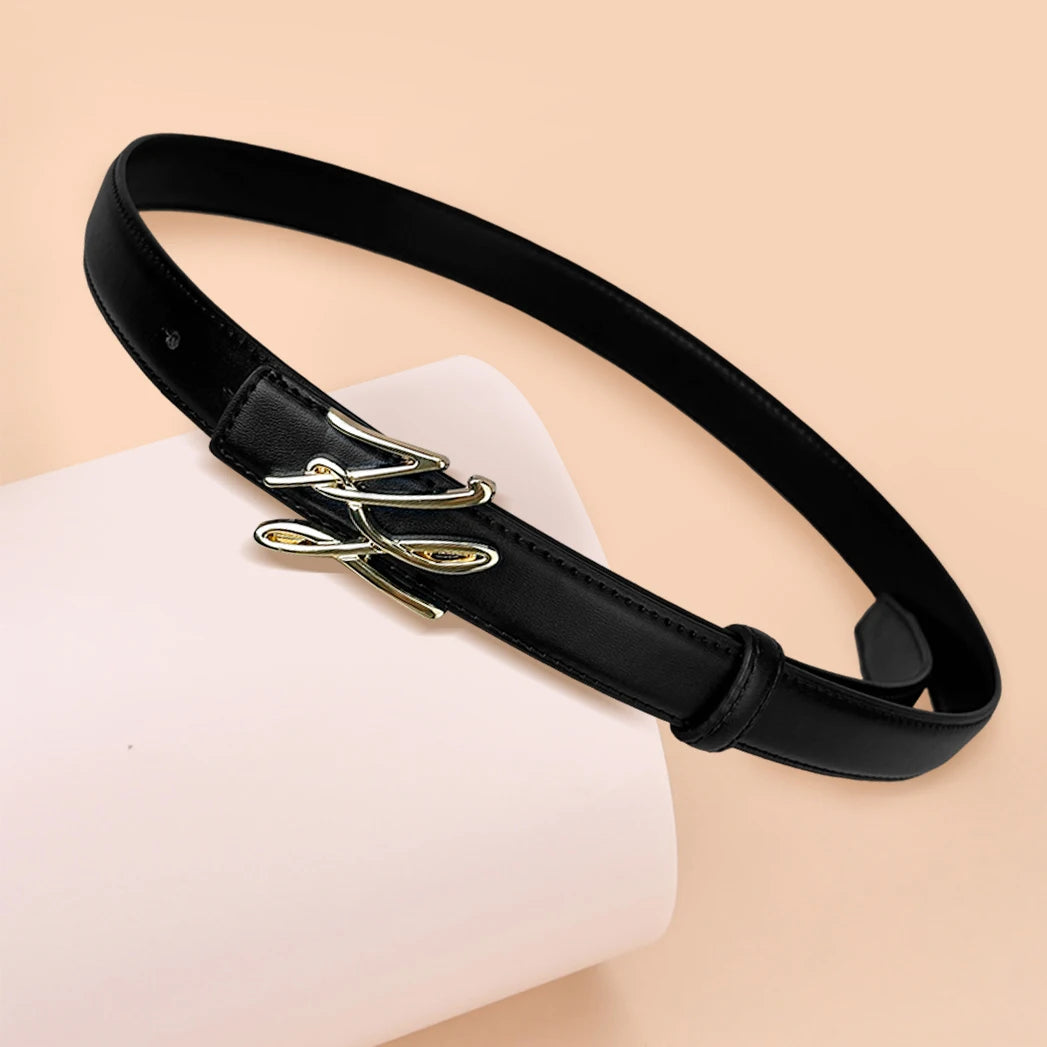 DRAVEN — Women's PU Leather Belt Linear Letter Alloy Buckle