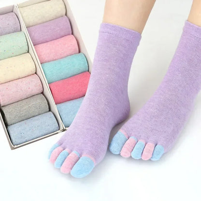 Women's Five Toe Socks – Soft Cotton Colorful Mid Tube
