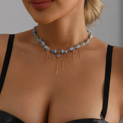 Natural Stone Water Droplet Necklace – Tassel Pendant INS Style Jewelry