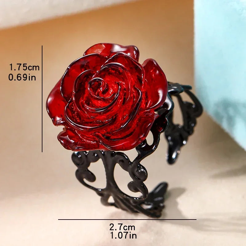 DRAVEN — Gothic Red Rose Adjustable Ring