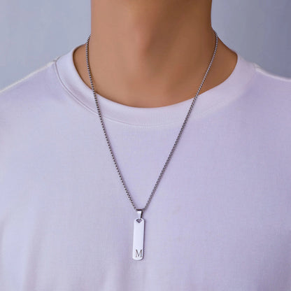 Stainless Steel Initial Bar Necklace – A–Z Alphabet Pendant Jewelry for Men and Women – Elegant Men's Accessory | Accessorio Uomo Elegante