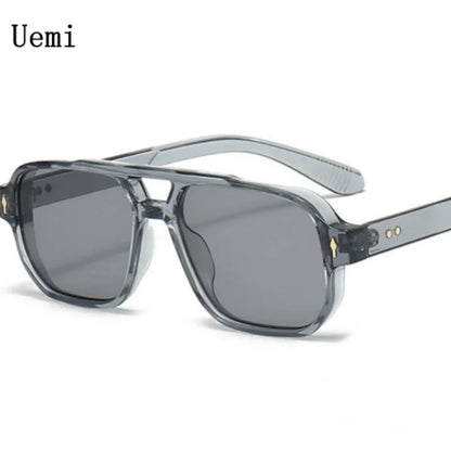 Retro Double Bridge Sunglasses – Luxury Rivet Design – Elegant Men's Accessory | Accessorio Uomo Elegante