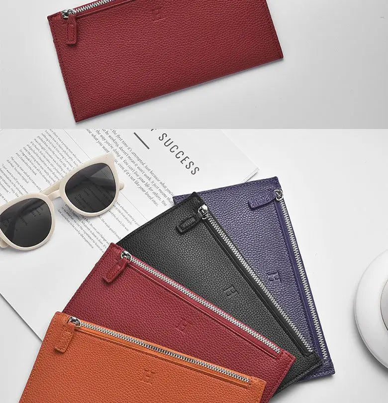 Ultra Thin Leather Long Wallet 2025 Simple Zipper Design – Elegant Men's Accessory | Accessorio Uomo Elegante