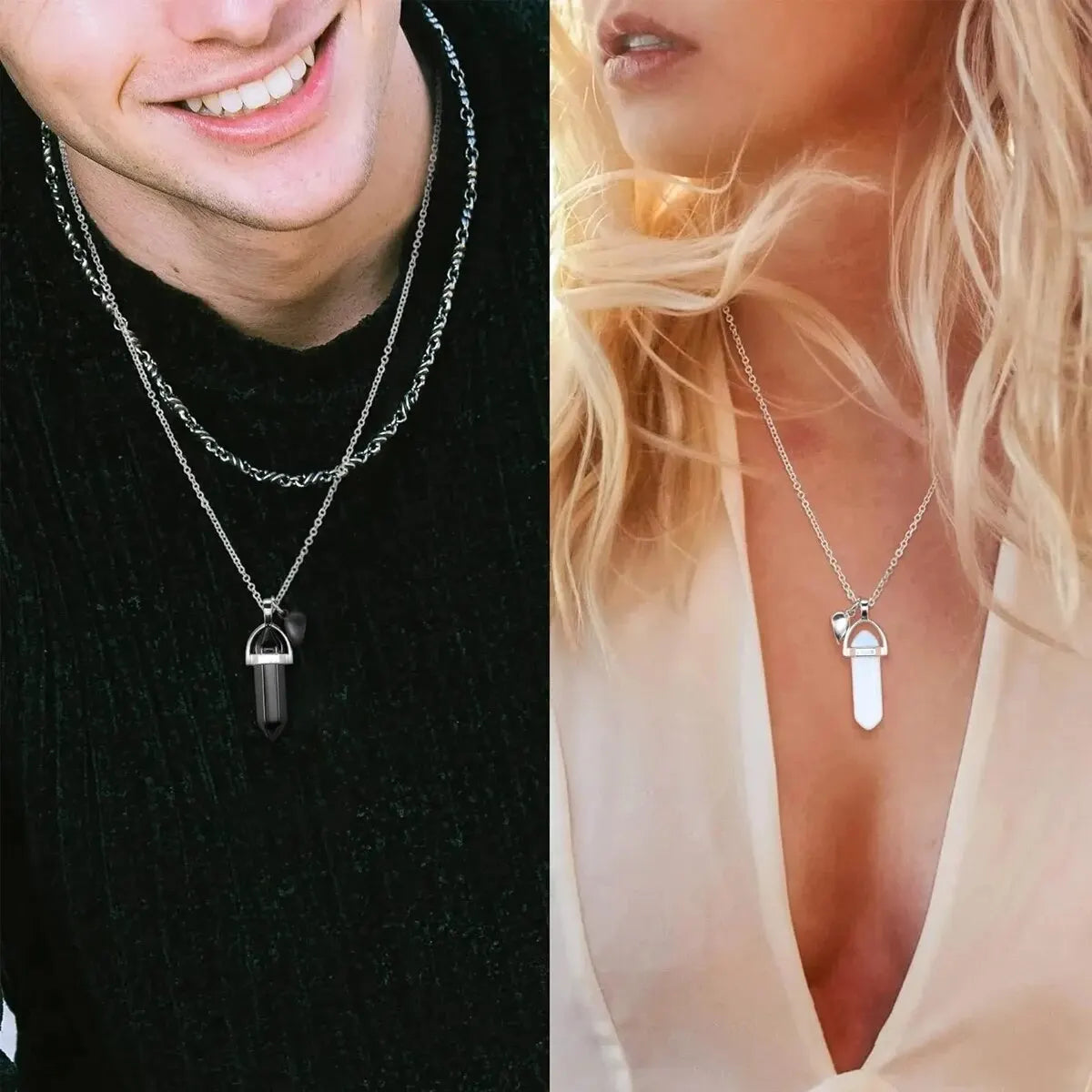 DRAVEN — Crystal Friendship Couple Necklace – Rose Quartz Heart Charm Jewelry for Men and Women