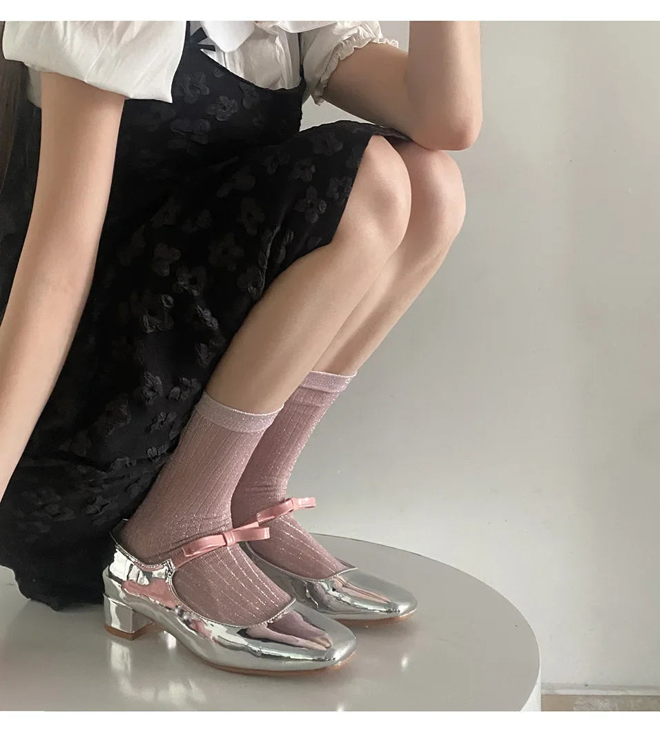 DRAVEN — Silver Silk Long Socks – Women’s Korean Street Style