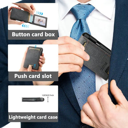 Automatic Card Ejector Wallet Men Faux Leather Slim Case – Elegant Men's Accessory | Accessorio Uomo Elegante