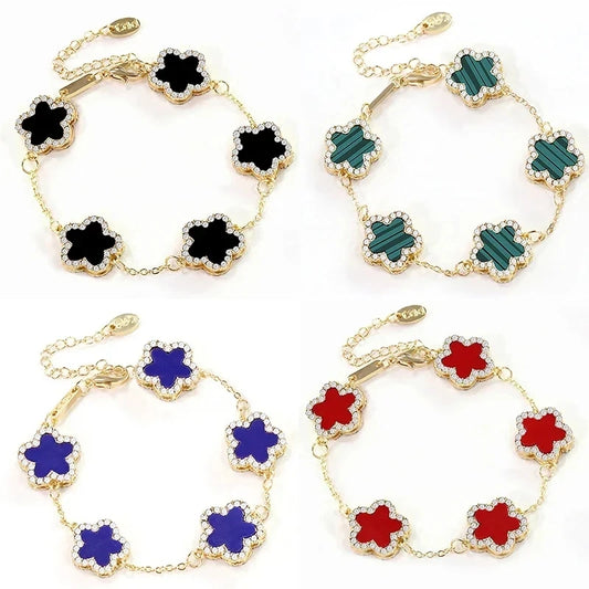 DRAVEN — Five-Flower Stone Link Bracelet — Bracelets | DRAVEN