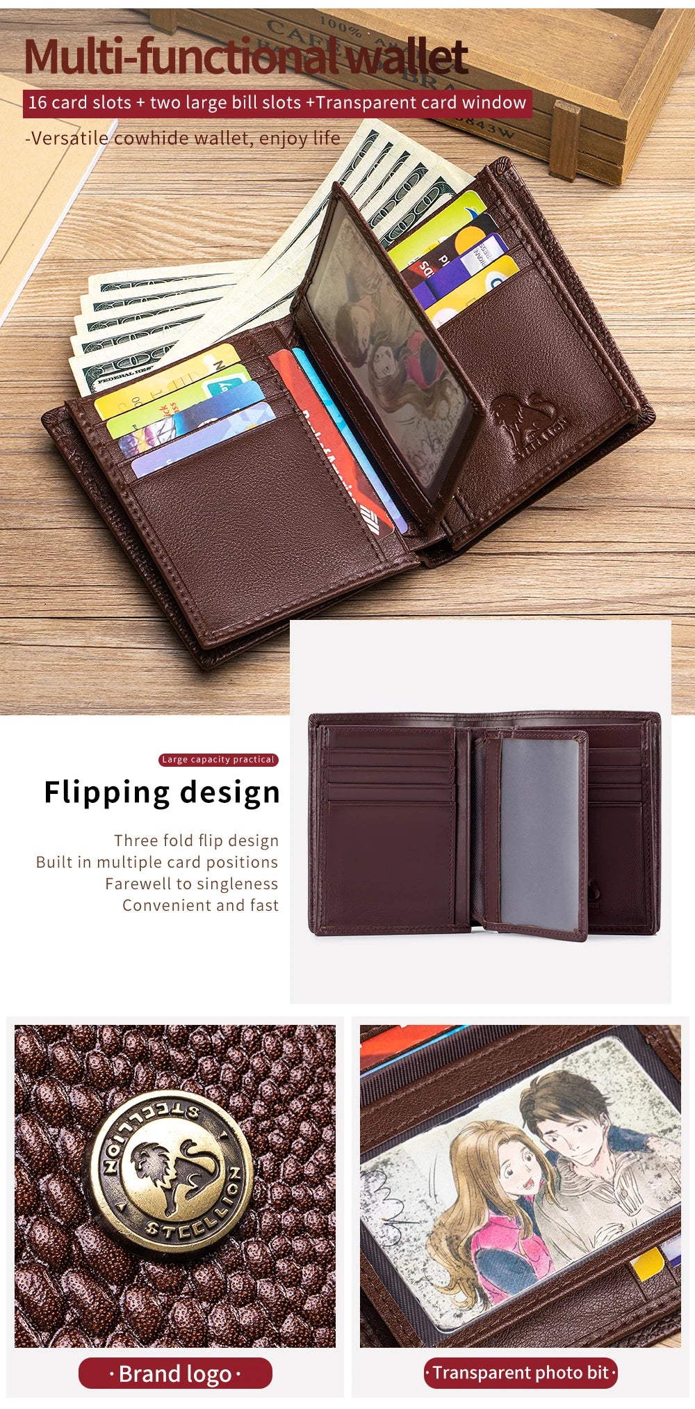 Genuine Leather Crocodile Wallet Men Retro Large Capacity – Elegant Men's Accessory | Accessorio Uomo Elegante