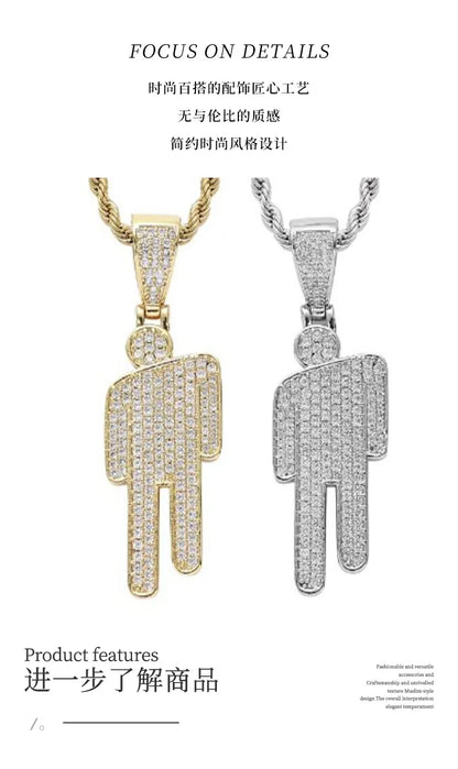 Zircon Couple Pendant Necklace – Stainless Steel Hip-Hop Street Jewelry