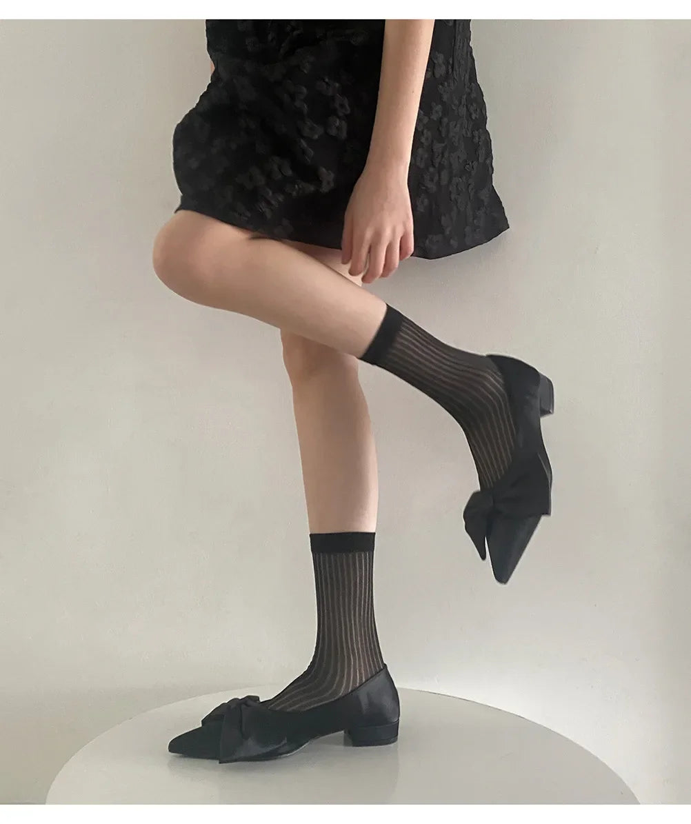 DRAVEN — Silver Silk Crew Socks – Women’s Korean Street Style