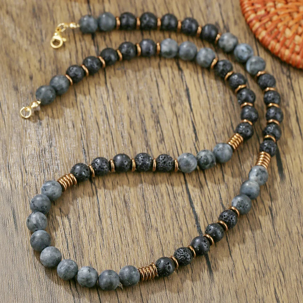 DRAVEN — Black Stone Bead Necklace – Trendy Minimalist Jewelry for Men