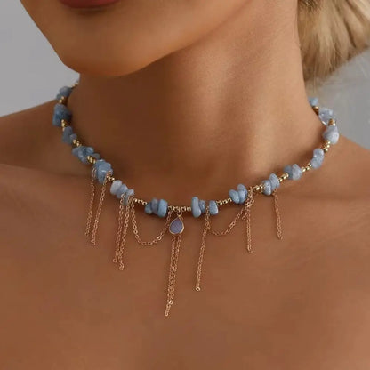 Natural Stone Water Droplet Necklace – Tassel Pendant INS Style Jewelry