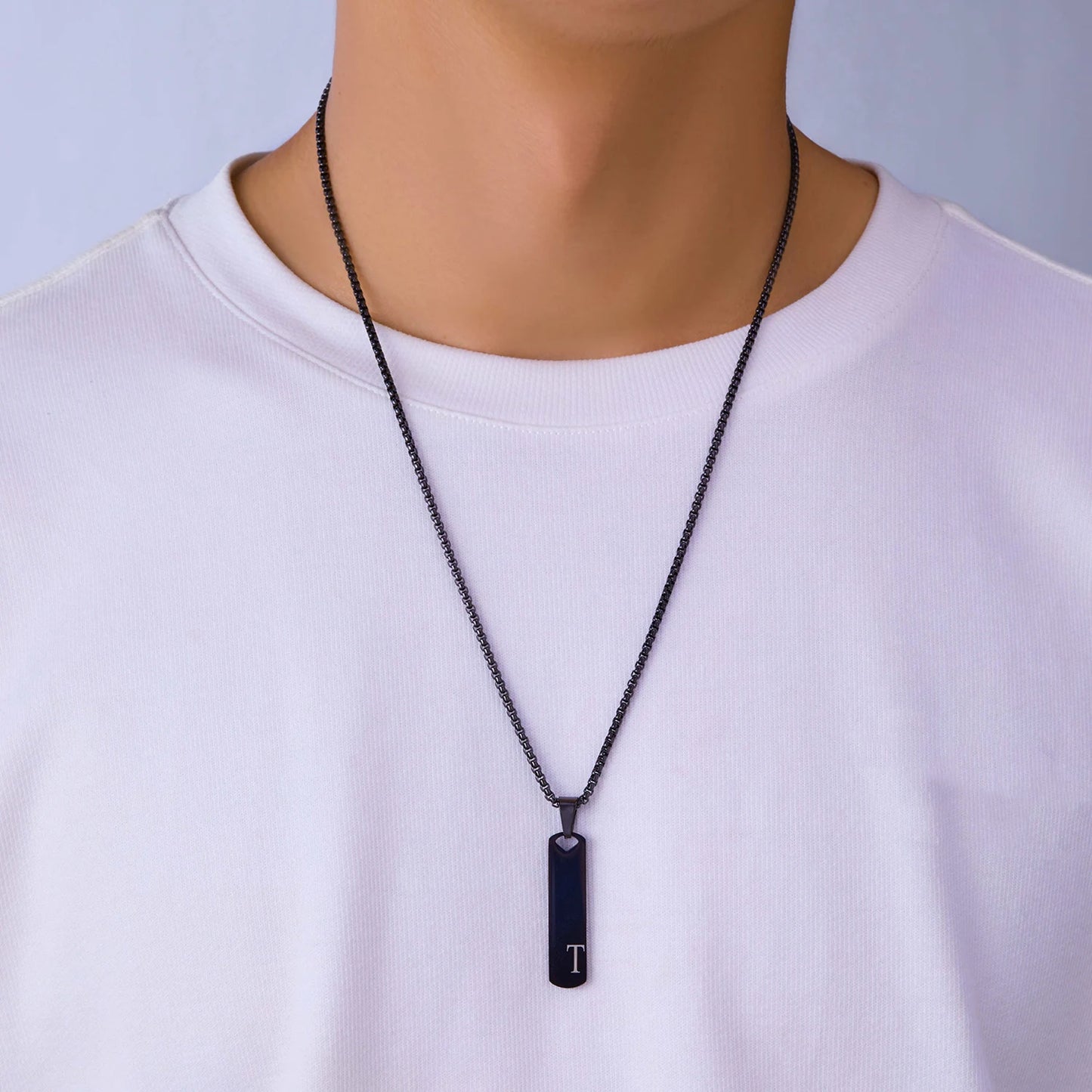 DRAVEN — Stainless Steel Initial Bar Necklace – A–Z Alphabet Pendant Jewelry for Men and Women