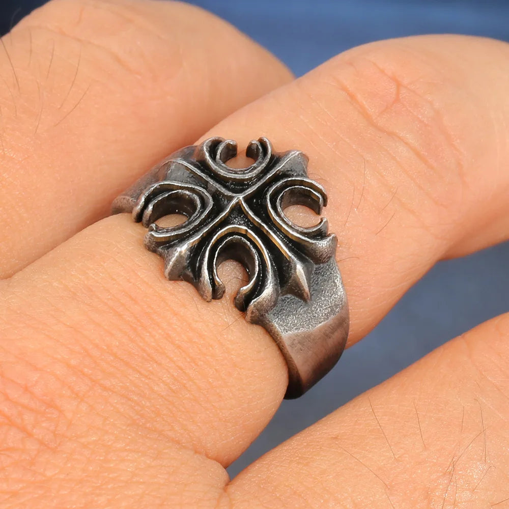 DRAVEN — Retro Titanium Steel Cross Ring