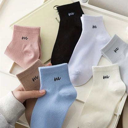 5 Pairs Letter Print Short Socks – Soft Breathable Design