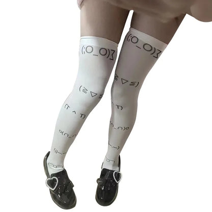 White Graffiti Over Knee Socks – Y2K Harajuku Style