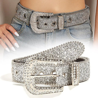 Skull Rhinestone PU Leather Belt Women Sparkling Design – Elegant Men's Accessory | Accessorio Uomo Elegante