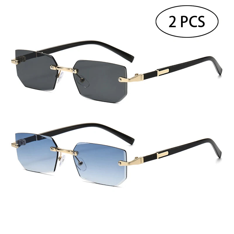 DRAVEN — Rimless Rectangle Sunglasses – Trendy Retro Look