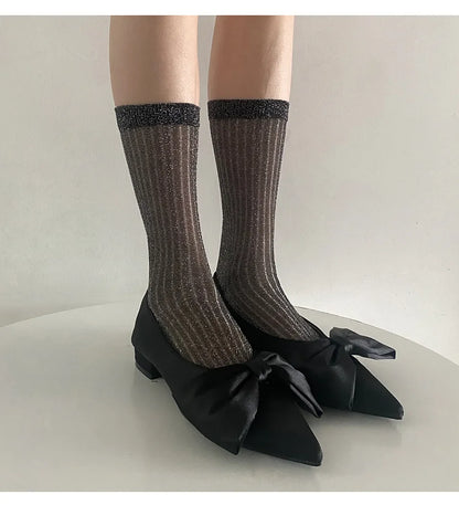 Silver Silk Crew Socks – Women’s Korean Street Style – Elegant Men's Accessory | Accessorio Uomo Elegante