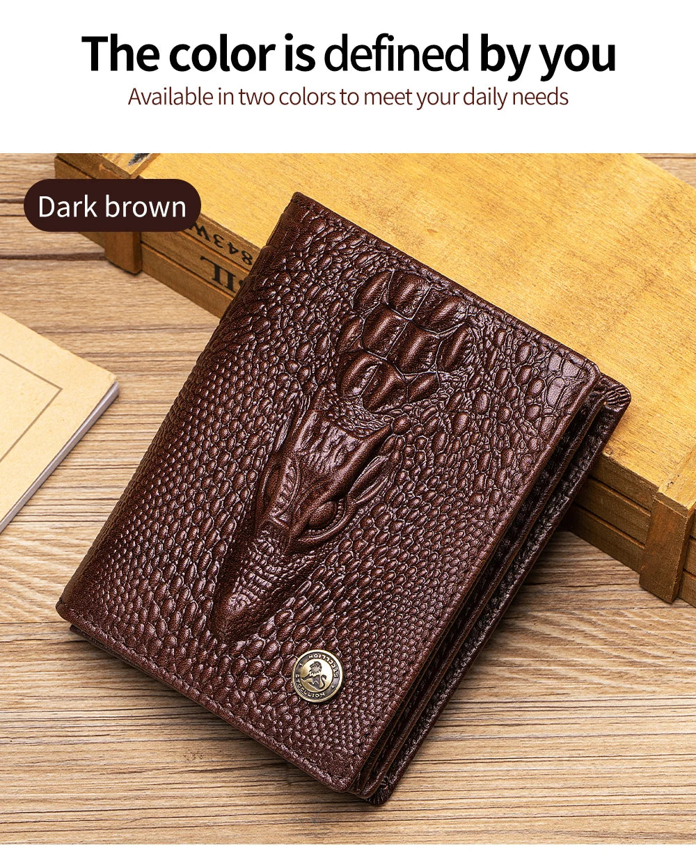 DRAVEN — Genuine Leather Crocodile Wallet Men Retro Large Capacity