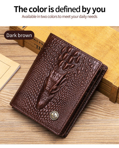 Genuine Leather Crocodile Wallet Men Retro Large Capacity – Elegant Men's Accessory | Accessorio Uomo Elegante
