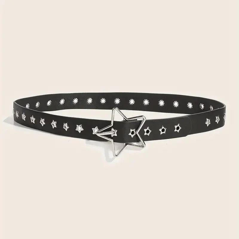 DRAVEN — Y2K Punk Star Rivet Belt Unisex Black PU Leather
