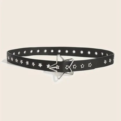 Y2K Punk Star Rivet Belt Unisex Black PU Leather – Elegant Men's Accessory | Accessorio Uomo Elegante