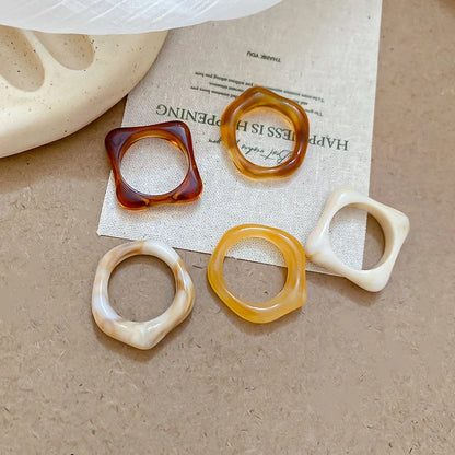 Red Geometric Resin Ring Set