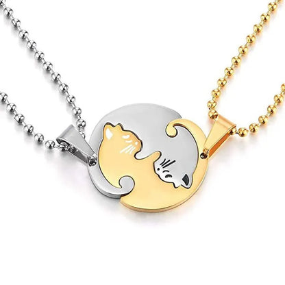 Cartoon Cat Heart Couple Necklace – Cute Black Animal Pendant Jewelry